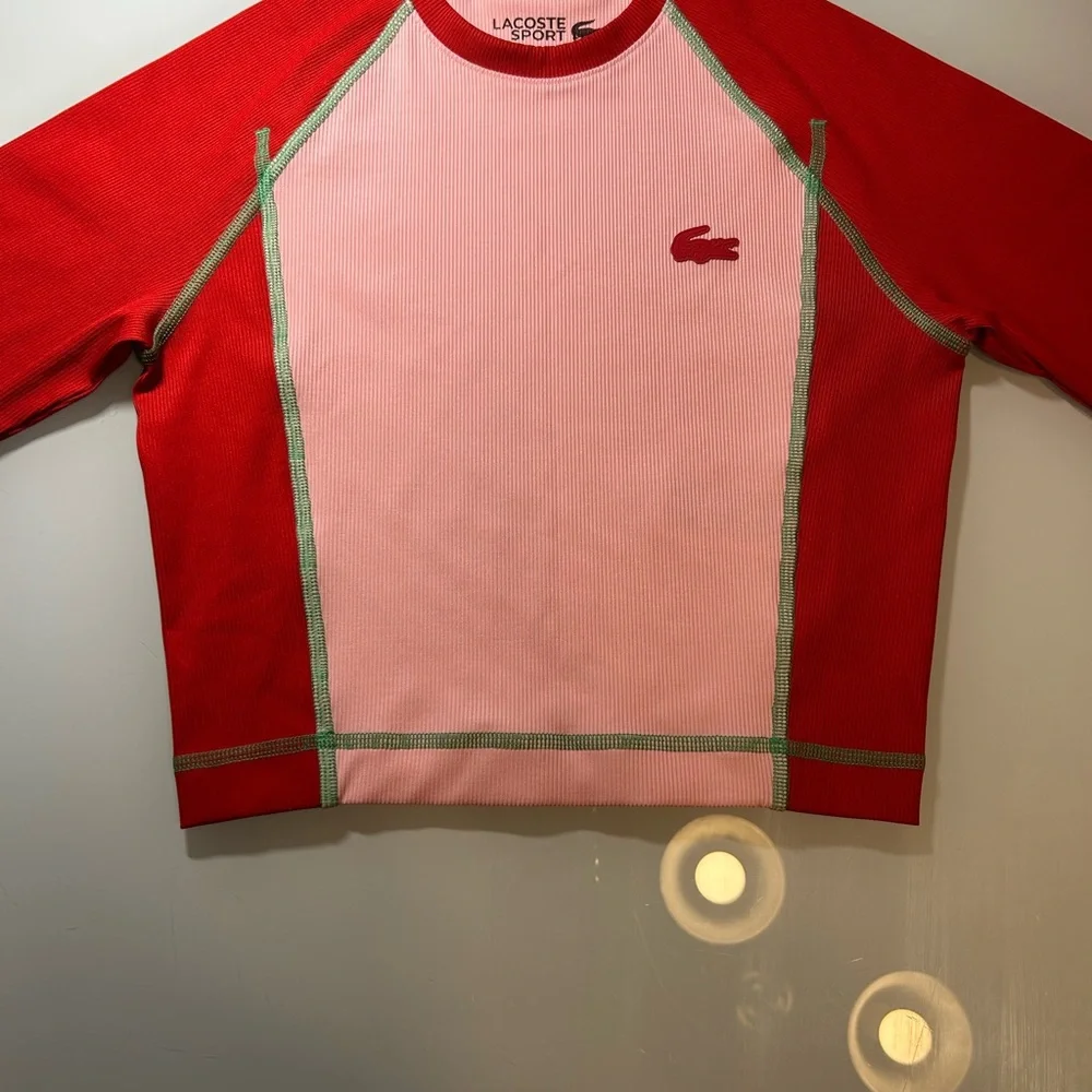 Lacoste Pink and Red Long Sleeve Cropped Sport Top - Picture 3 of 8
